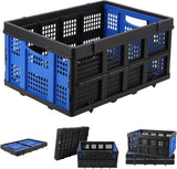 55L Heavy-Duty Collapsible Plastic Crate Foldable Storage Basket with Side Handles, Stackable Design for Food Drinks Books Tools