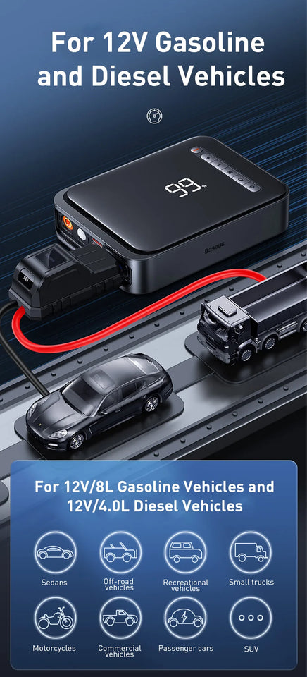 Baseus 2 In 1 Car Air Pump 8000mAh Power Bank Portable Air Compressor with LCD Digital Display Car Tire Inflator Pump