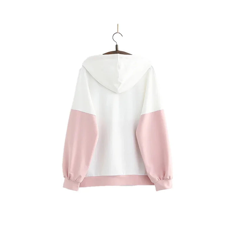 Harajuku Funny Women Hoodies 100% Cotton Winter Plus Fleece Cute Pink Anime Sweatshirt Teen Girl Kawaii Long Sleeve Y2K Hoodie