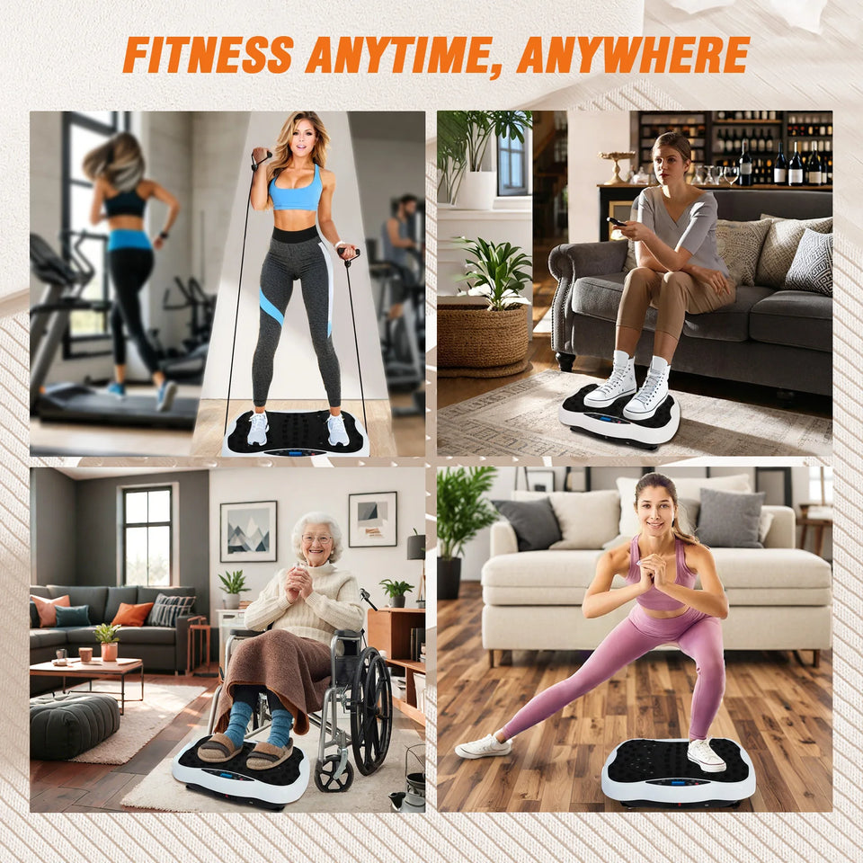 Full-Body Vibration Plate Exercise Machine Fitness Equipment Workout 330lbs Weight Loss with Resistance Bands Remote Control