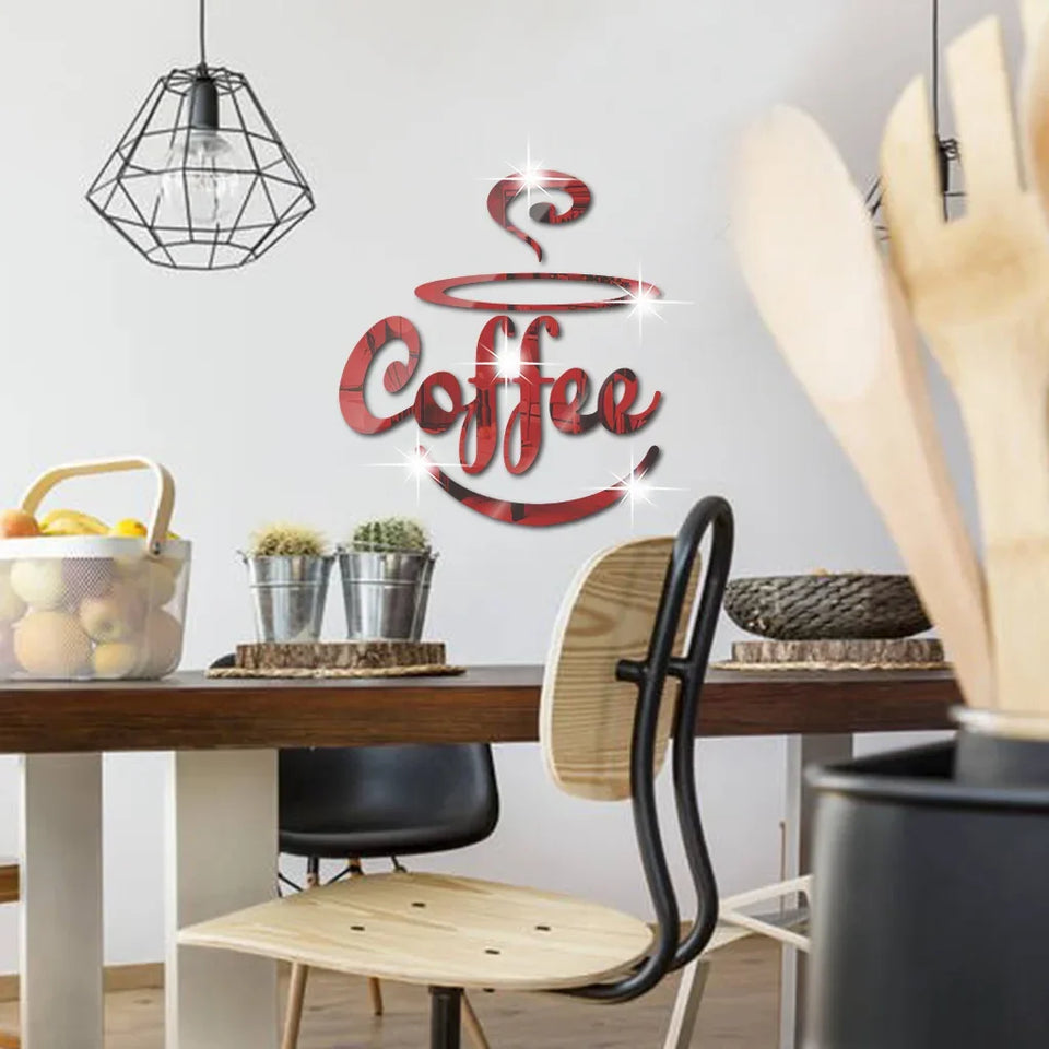 New Creative Acrylic Mirror Coffee Cup Wall Paste Living Room Bedroom Background Wall Decoration Self-adhesive Mirror
