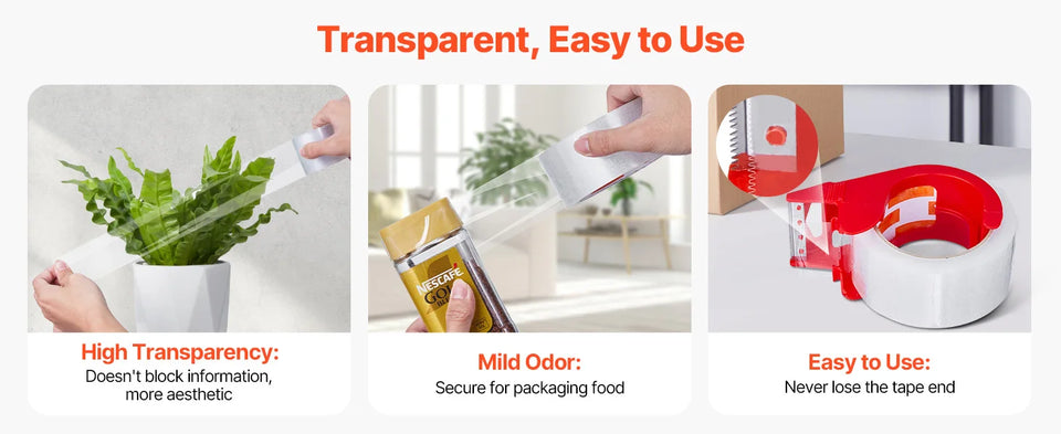 SucceBuy 6 Rolls 59M Transparent Tape BOPP Paper Packaging Sealing Tape with 6pcs Dispenser for Box Moving Packing, Shipping