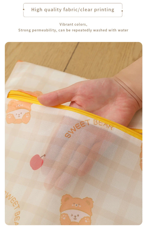 Cartoon Bear Laundry Bag Cute Print Washing Bag For Washing Machine Washroom Organize Dirty Clothes Storage Pouch Laundry Bags