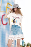 ELFSACK 2025 Summer New Arrivals Lace And Lace Patchwork A-Line Denim Skirt For Women