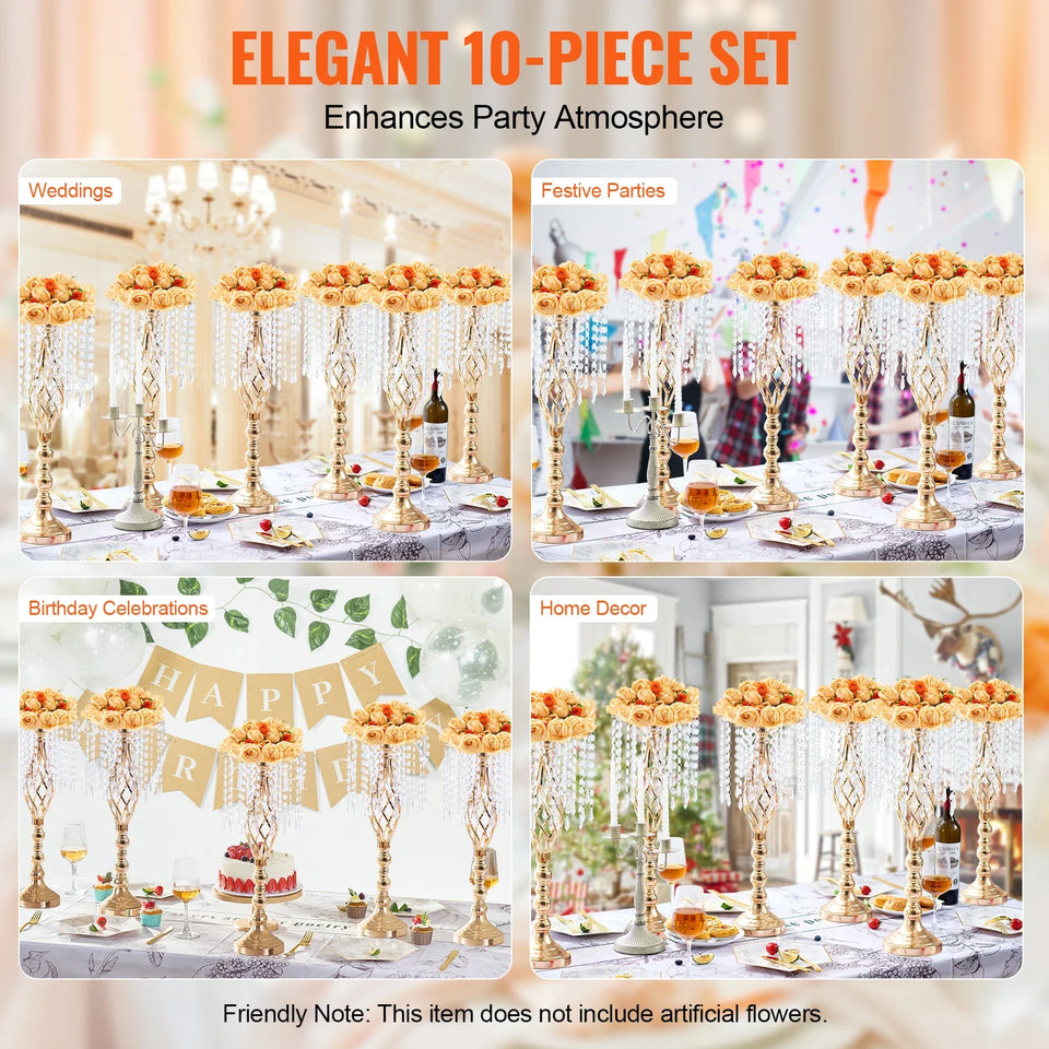 VEVOR Tall Crystal Wedding Flower Stand Metal Wedding Centerpiece Vase Gold Flower Holders Floral Display Rack for Wedding