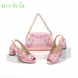 New Fashionable Coffee Color Peep Toe Ladies Shoes Matching Bag Set For Nigerian Women Wedding Party Pump