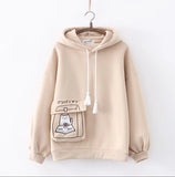Harajuku Funny Women Hoodies 100% Cotton Winter Plus Fleece Cute Pink Anime Sweatshirt Teen Girl Kawaii Long Sleeve Y2K Hoodie