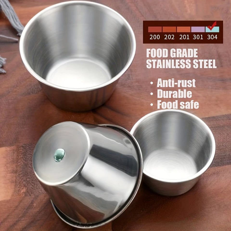 Heavy Duty Thickened 4/12 Pcs Round Stainless Steel Sauce Dishes Reusable Dipping Cups Corrosion-Resistant Commercial Grade