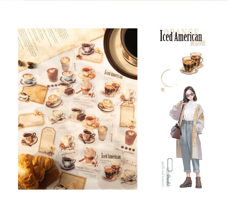 30-Sheet Vintage Coffee Theme Sticker Pack, Retro Coffee Culture Designs & Crisp Details, Perfect for Journal Embellishment