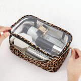 Waterproof Large Capacity Leopard Print Clear Makeup Bag Portable Travel Toiletries Storage Cosmetic Organizer with Zipper