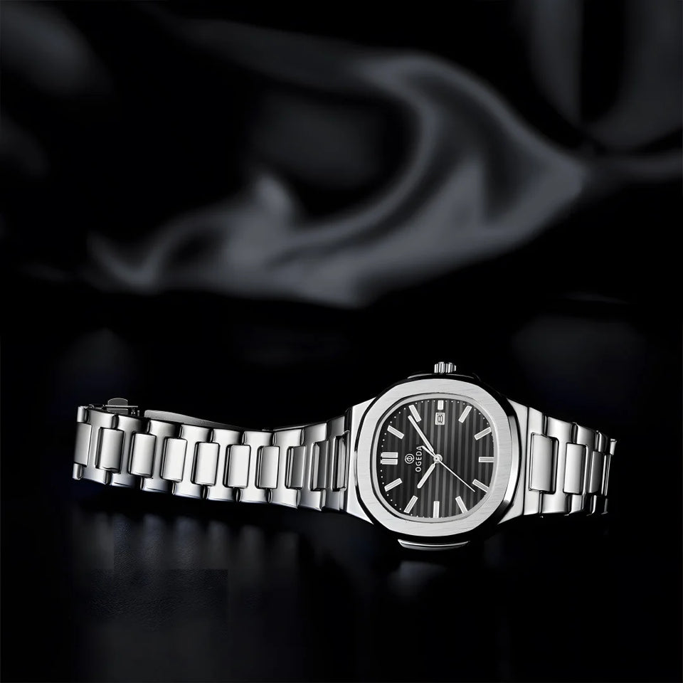 OGEDA 2024 new 40MM square men's quartz watch glass stainless steel waterproof 3Bar luminous C3 reloj hombre watches for men