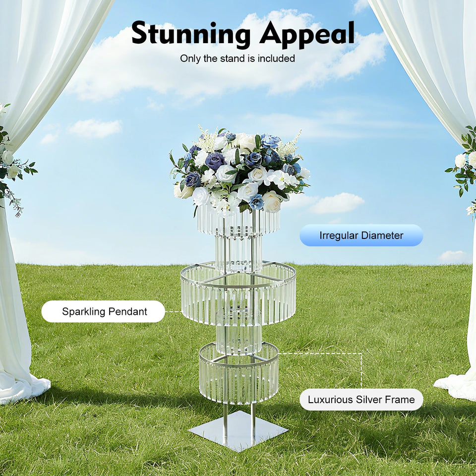 5 Tiers Gold/Silver Wedding Centerpieces Flower Stand Vase Centerpiece Acrylic Flower Stand with Hanging Acrylic
