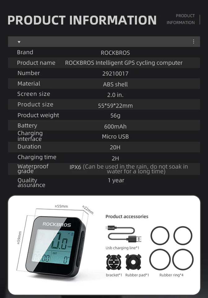 ROCKBROS Bike Computer GPS Speedometer Road Bike MTB IPX6 Waterproof Wireless Stopwatch Cycling Odometer Bicycle Accessories