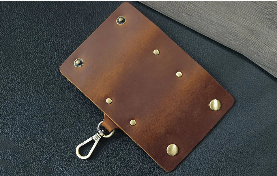 100 % Genuine leather   Multi-function Key Bag High Quality Crazy Horse leather Key Pouch Unisex Leather Business Gift