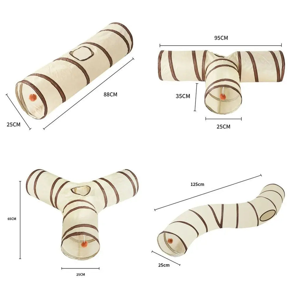 Fun Polyester+Steel Wire Cat Tunnel Tube Breathable Foldable Cat Nest Training Interactive Beige+Coffee Pet Fun Play Toy Cat