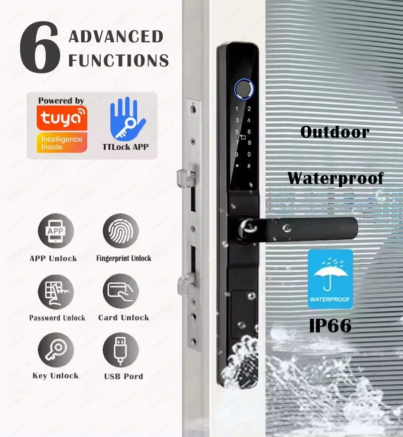 TTLock APP Waterproof Fingerprint Password Smart Lock For Outdoor Pull Push Sliding Aluminum Door 2885/ 3585/ 4585 /6085 Mortise