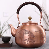 Handcrafted Pure Copper Coffee Pot,Engraving Retro Welcoming Pine Teaware 1300 ml Filter Weave Heat Handheld Kettle,Teapot