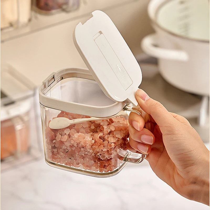 Condiments Container Seasoning Jars, Kitchen Spicy Jars with Lids and Spoons, Tea Coffee Sugar Canisters Glass Spice Box