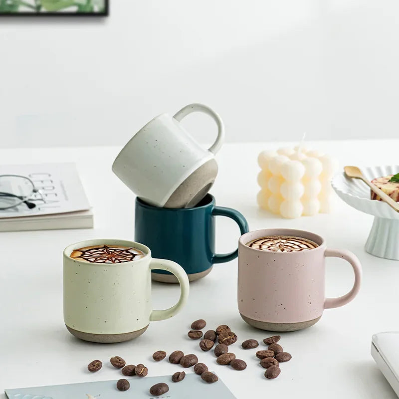 Speckled Ceramic Coffee Mug Modern White Frosted Design with Handle Unglazed Base Custom Small for Cafe