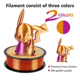 KINGROON Dual-color Silk PLA Filament 1.75mm 2 Color Coextrusion Glossy 3D Printer Filament PLA, 3kg/pack 1kg each spool