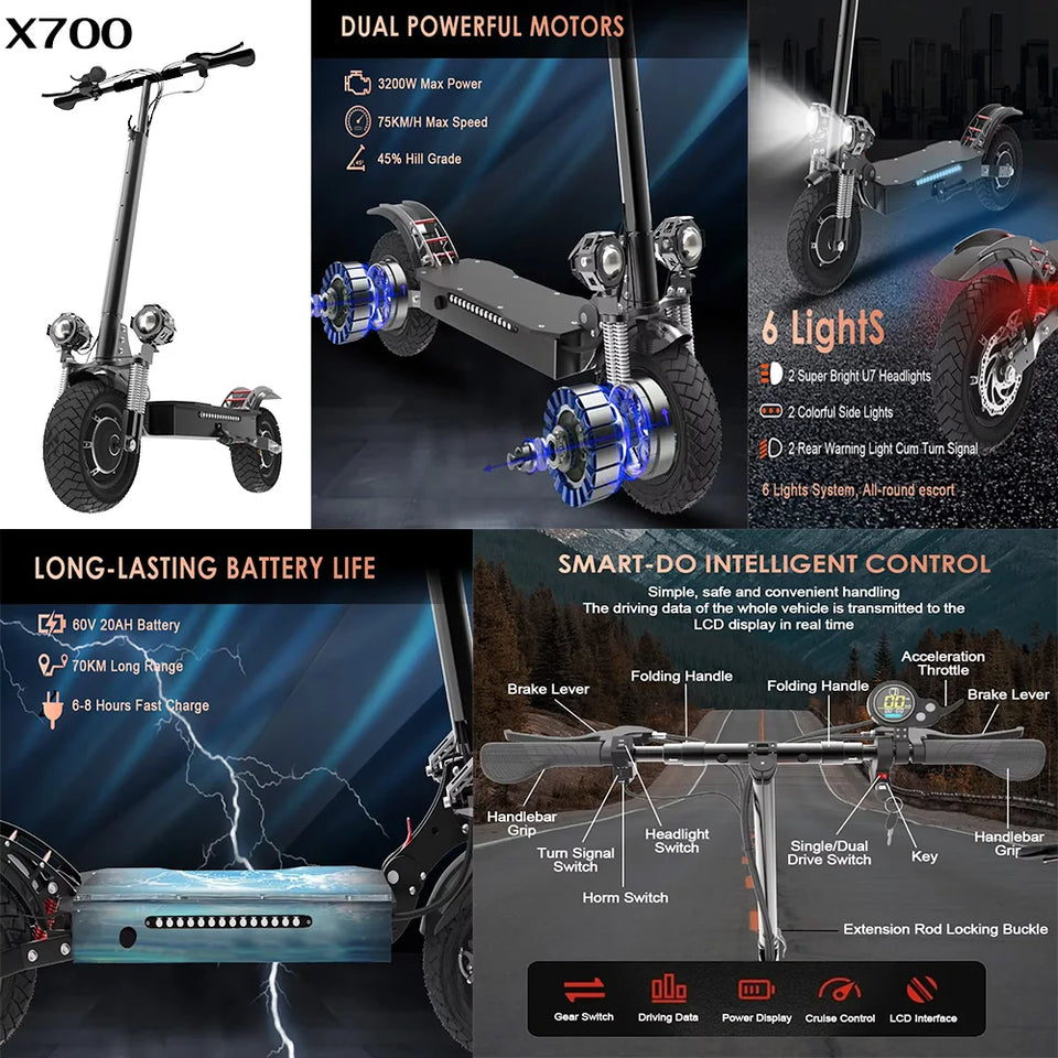 [8 models]10/11 Inch 48V-72V 1000W-6000W Electric Scooter 50-85km/h Fast E Scooter Off Road Electric Kick Scooter Foldable Adult