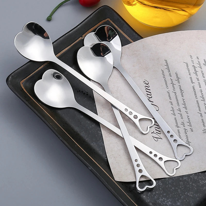 Coffee Spoons Creative Valentines Day Coffeeware Heart-Shaped Silver Kitchen Accessories Dinnerware Portable Stainless Steel
