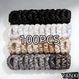1/30/60/100pcs bulk satin scrunchies 100colors  women small 6.5cm headwear hair ties accessories casual cute black coffee