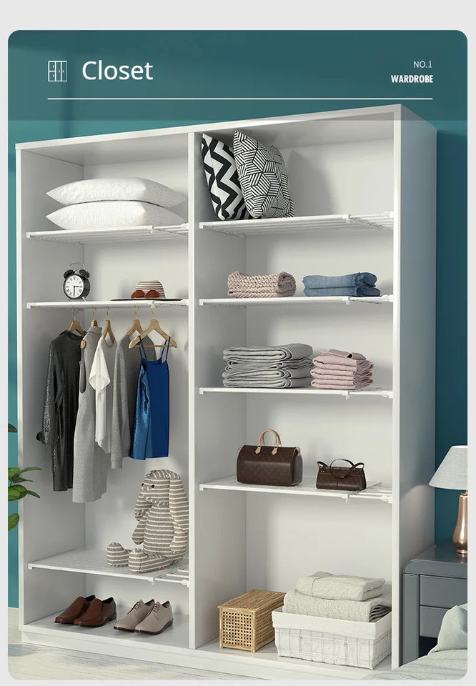Adjustable Closet Shelf Organizer, Extendable Storage Rack with Divider, Space Saving Shelf for Home Dormitory Wardrobe Cabinet