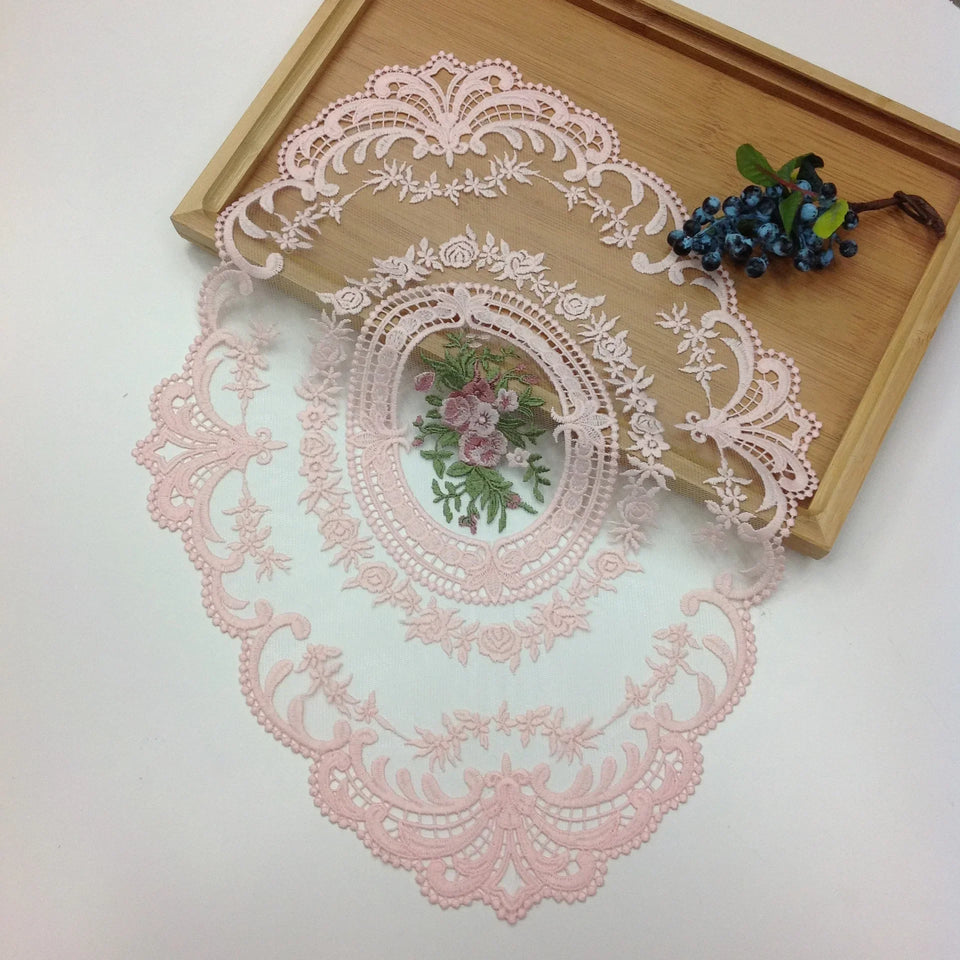 New Oval Lace Embroidery Table Place Mat Ins Christmas Pads Cloth Placemat Cup Coffee Tea Coaster Doily Kitchen Table Decoration