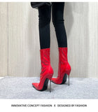 Knee-High Modern Boots Pointy Toe Women Shoes 13cm Ultra Thin Steel High Heels Metal Heel Calf Boots for Women Fun Shoes Size 46