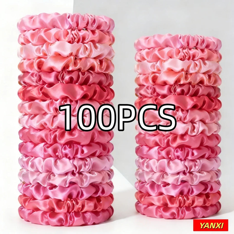 1/30/60/100pcs bulk satin scrunchies 100colors  women small 6.5cm headwear hair ties accessories casual cute black coffee