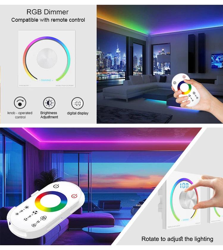 LED Light Strip Wallmount Glass Pannel Touch EU AU Controller Dimmer CCT RGB 12V 24V 6A/CH Home Commercial 0-100% Smooth Dimming