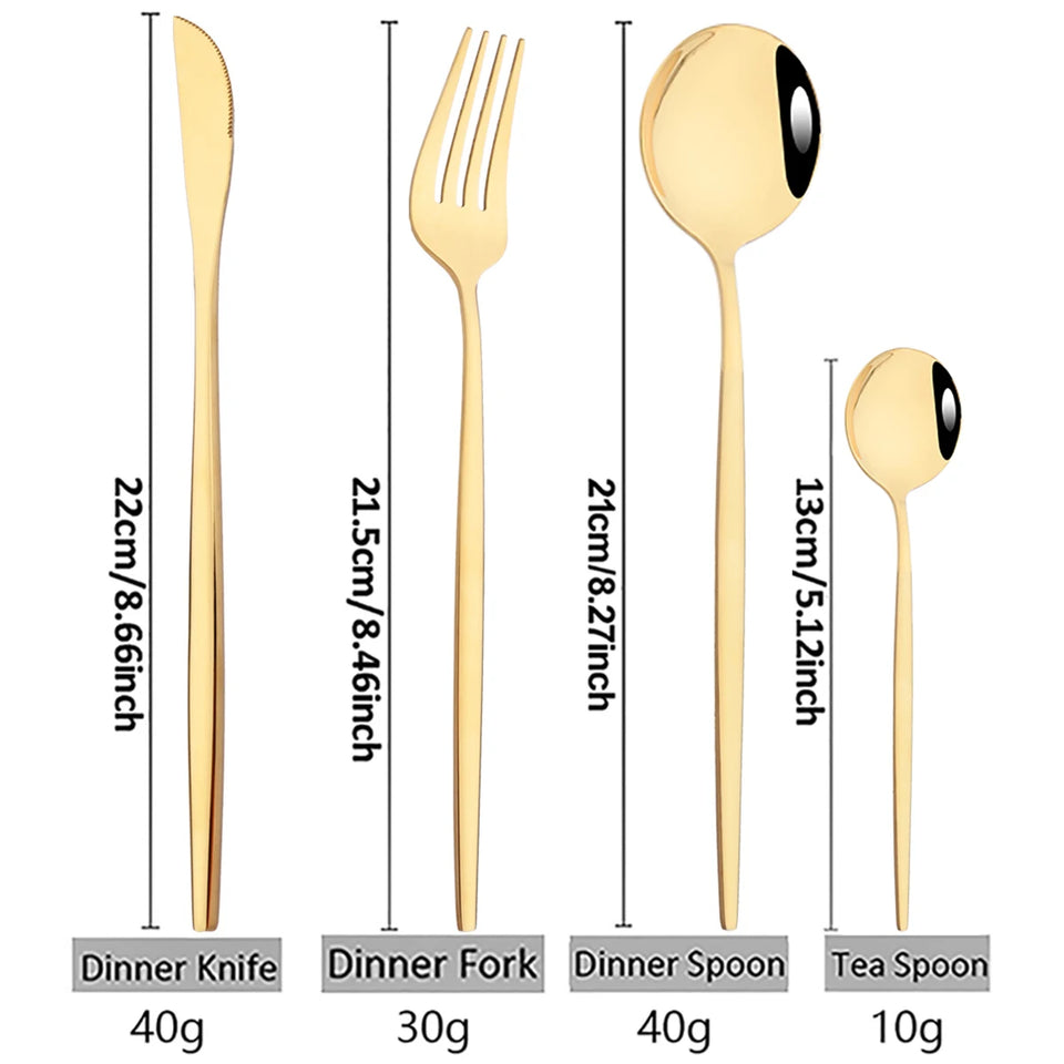 24pcs Stainless Steel Cutlery Set Knife Coffee Spoon Fork Dinnerware Set Mirror Durable Flatware Western Party Kitchen Tableware