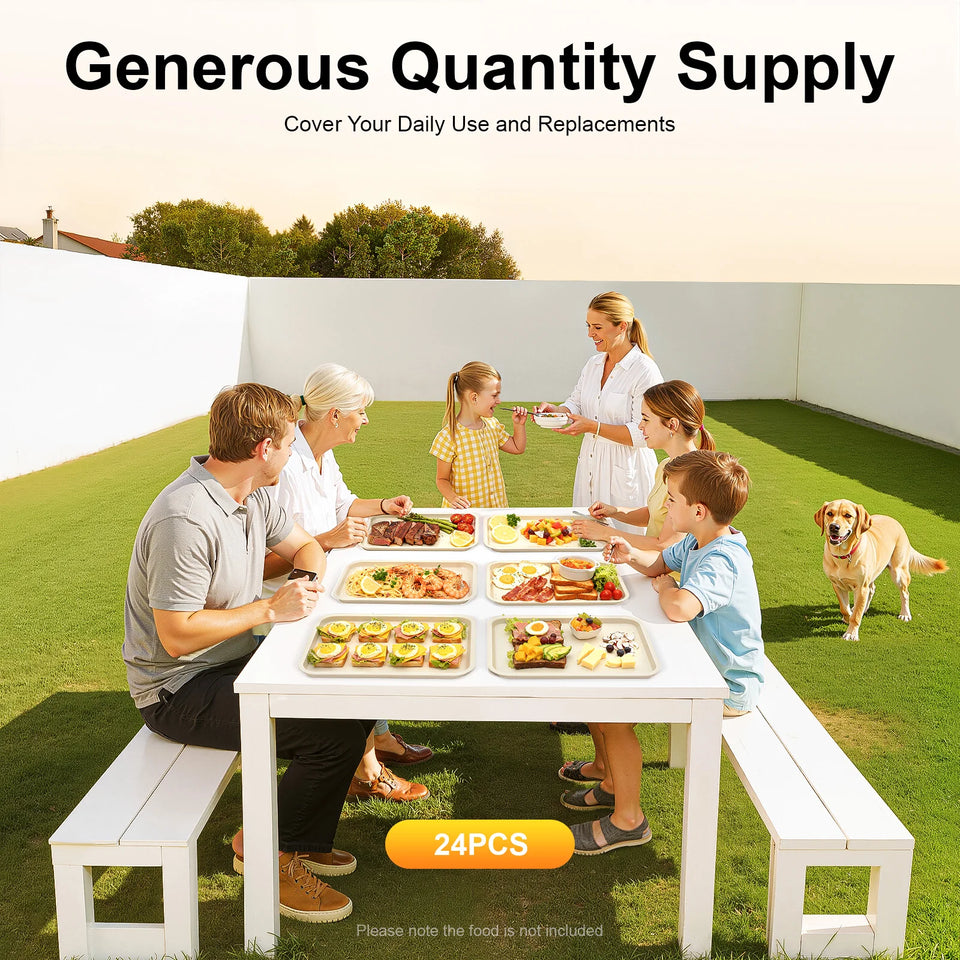 24Pcs Stackable Restaurant Trays Non-Slip Surface Commercial PP Food Serving Tray Set for Fast Food Hotel School Cafeteria