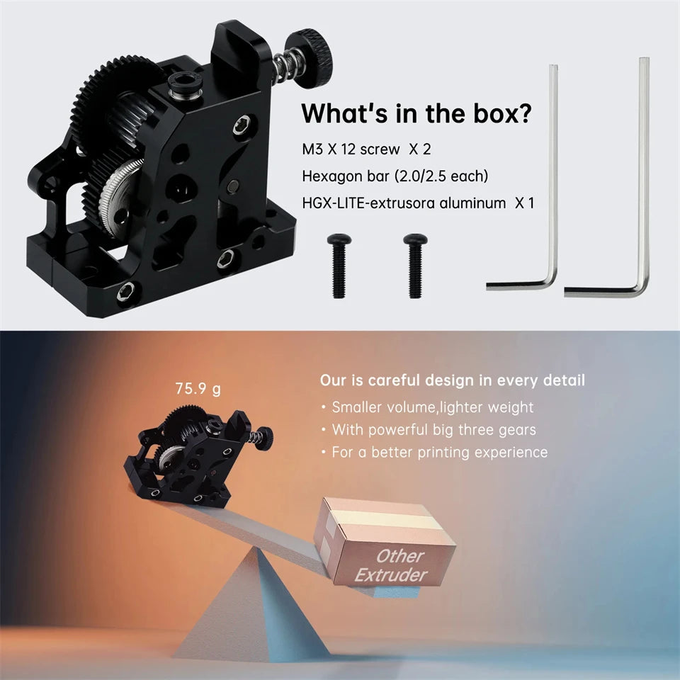 Dual Gear Extruder HGX-LITE-Extruder Hard Steel Reduction Gear With High Speed Motor for CR10 CR 10S Ender 3 V2 3D Printer Parts