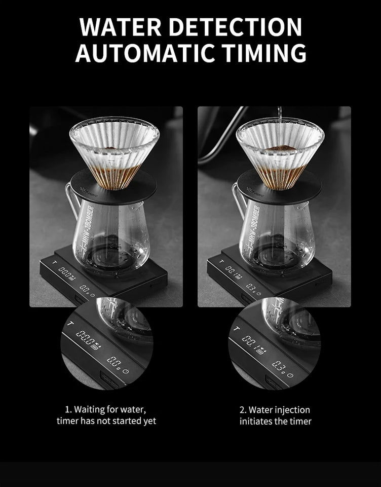 MHW-3BOMBER Digital Kitchen Coffee Scale 2000g/0.1g High Precision Cyclic Rechargeable Electronic Scale Home Barista Accessories