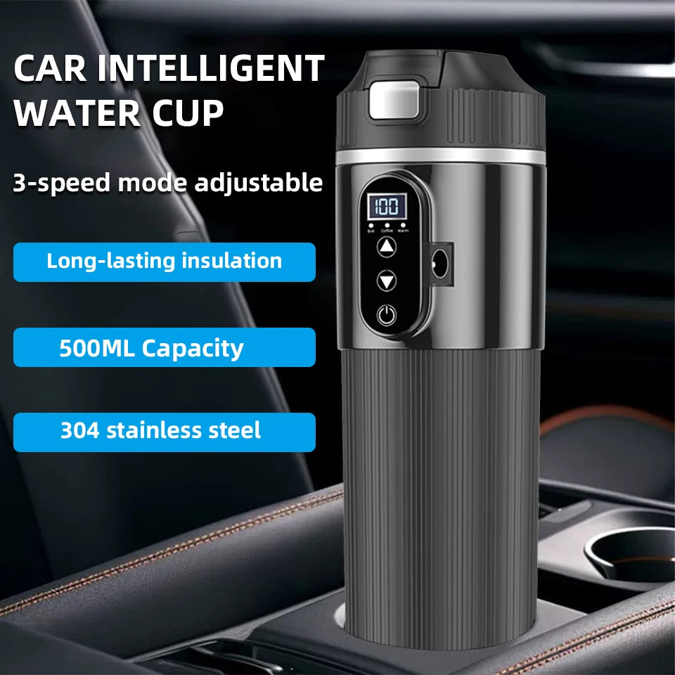 E-ACE 12/24V Car Heat Mug 500ML Car Kettle Stainless Steel Heating Travel Cup Dry burn Protection Coffee Tea Instant Noodles