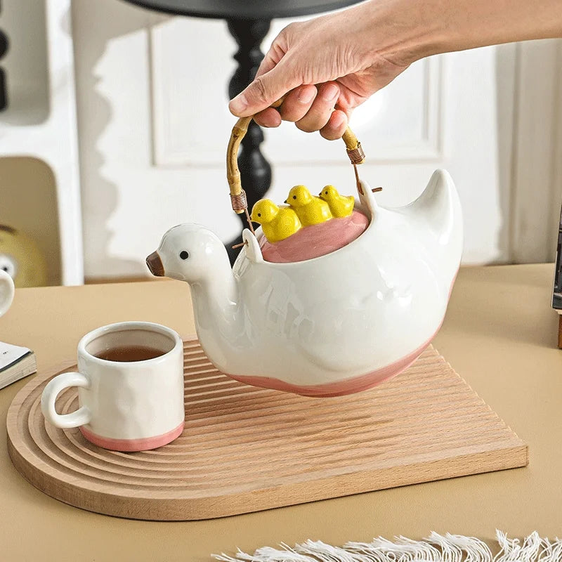 Duck,kettle,Drink water.Shape,Kettle set,Cup,Duckling,Cute,Pale pink,Summer,Goose,teacup,Brew tea,Household