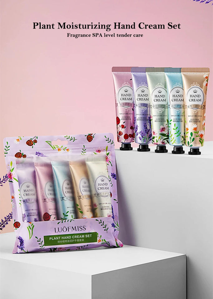 5pcs Plant Fruit Fragrance Hand Cream Sets Moisturizing Handcream Set Hand Care Nourishing Anti Chap Skin Care for Foot