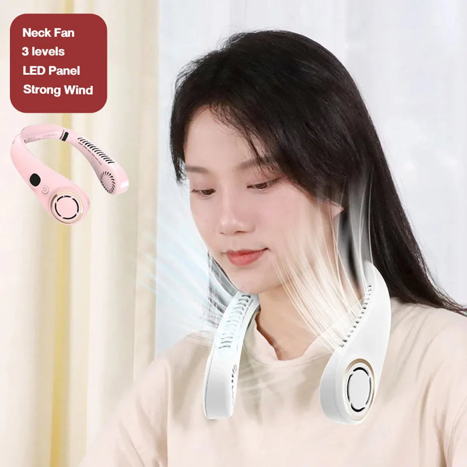 Mini Fan Silent Neck Hanging Fan Usb Portable Bladeless Rechargeable Led Digital Display Electric Air Cooler Summer Sports Fan