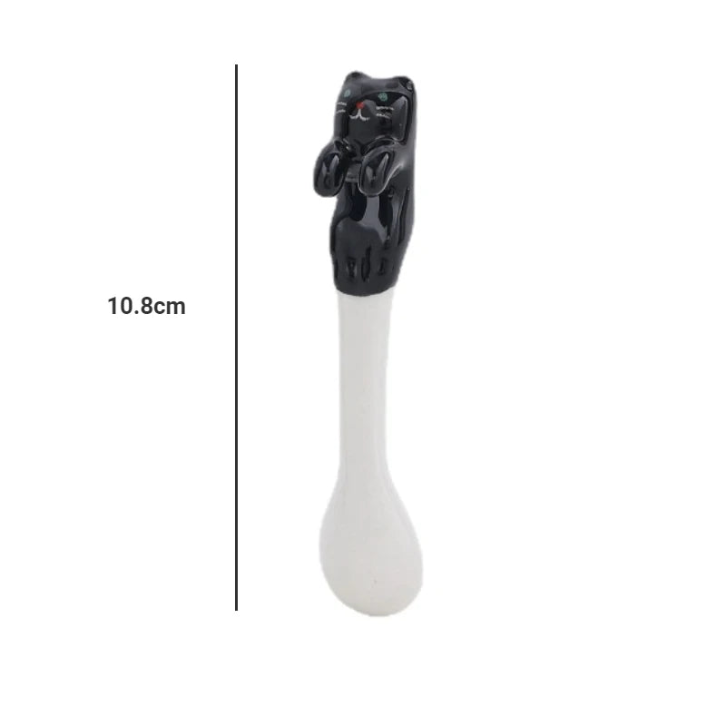 Hot SALE Kitchen Tool Novelty Gift Ceramic Cartoon Cute Cat Animal Spoon Hanging Coffee Dessert Spoon Unique Ice Cream Flatware