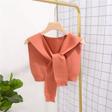 Korean Woman's Winter Wool Blouse Shoulders Cape Knotted Scarf Neck Guard Fake Collar Scarve Cashmere Warm Knitted Shawl Q36