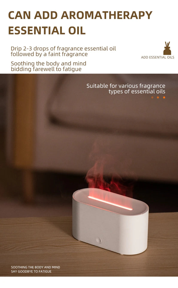 HY02 Flame Aromatherapy Humidifier with Anti-Dry Burn Feature Colorful Lights Silent Mist Moisturizing And Humidifying Function