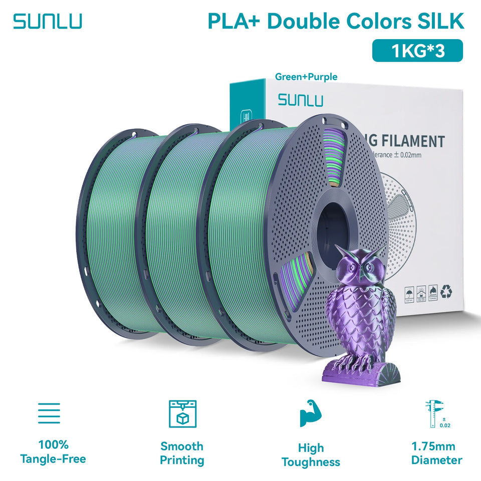 SUNLU Silk PLA PLUS 3D Filament 1.75mm Double Colors Silk Textures Pla+ Gradient Colors Filament for Most FDM 3D Printer 3KG