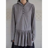 Onalippa Girl Style Hooded Sweatshirt Spring Autumn New College Women Clothing Gray White Striped Long Sleeved T-shirt Base