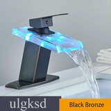 Black LED Bathroom Basin Faucet Temperature Induction Change Color Hot Cold Water Mixer Taps with Battery Box Deck Installation