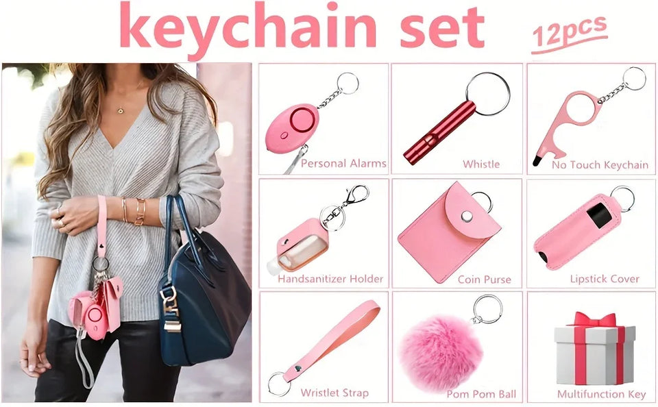 Self Defense Security KeychainSafety Keychain Full Set Set with Personal Alarm Protective Keychain Accessories for Women Girls