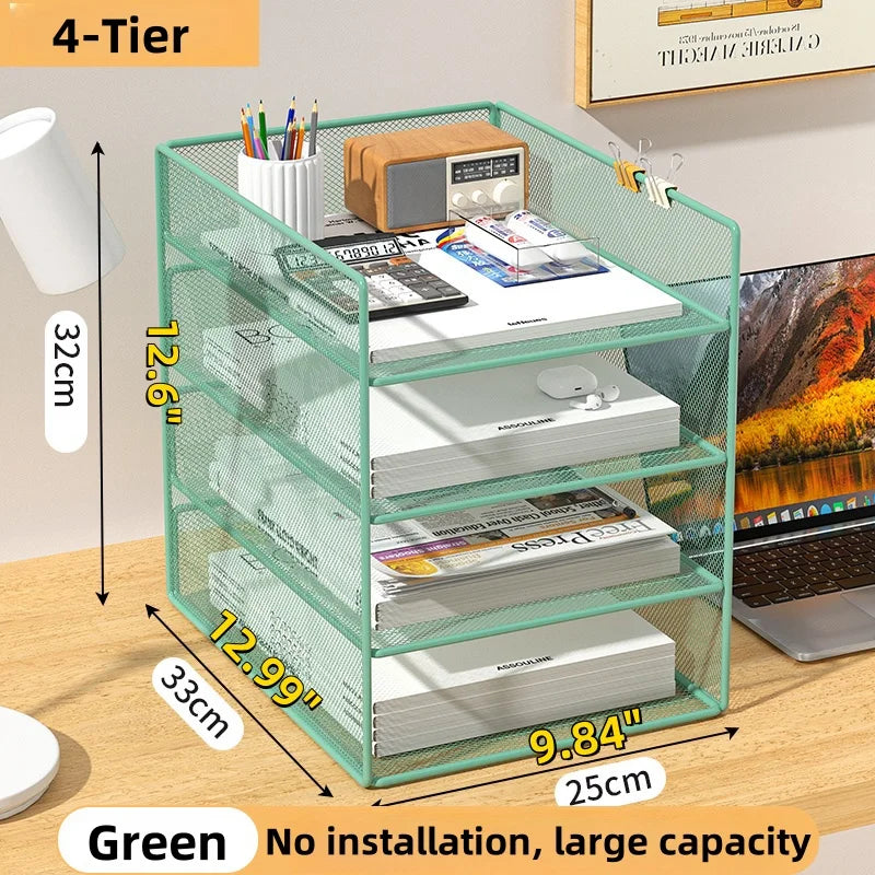 Office File Organizer Capacity Metal Mesh Desk Organizer with Three Layer Design Multifunctional File Holder Paper Storage Rack
