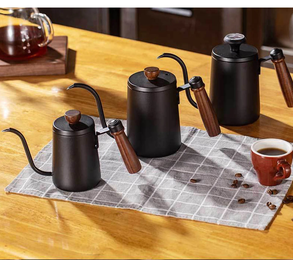 600ML Non-stick Stainless Steel Pour Over Coffee Tea Pot with Thermomet Long Narrow Spout Hand Drip Kettle Coffee Accessories