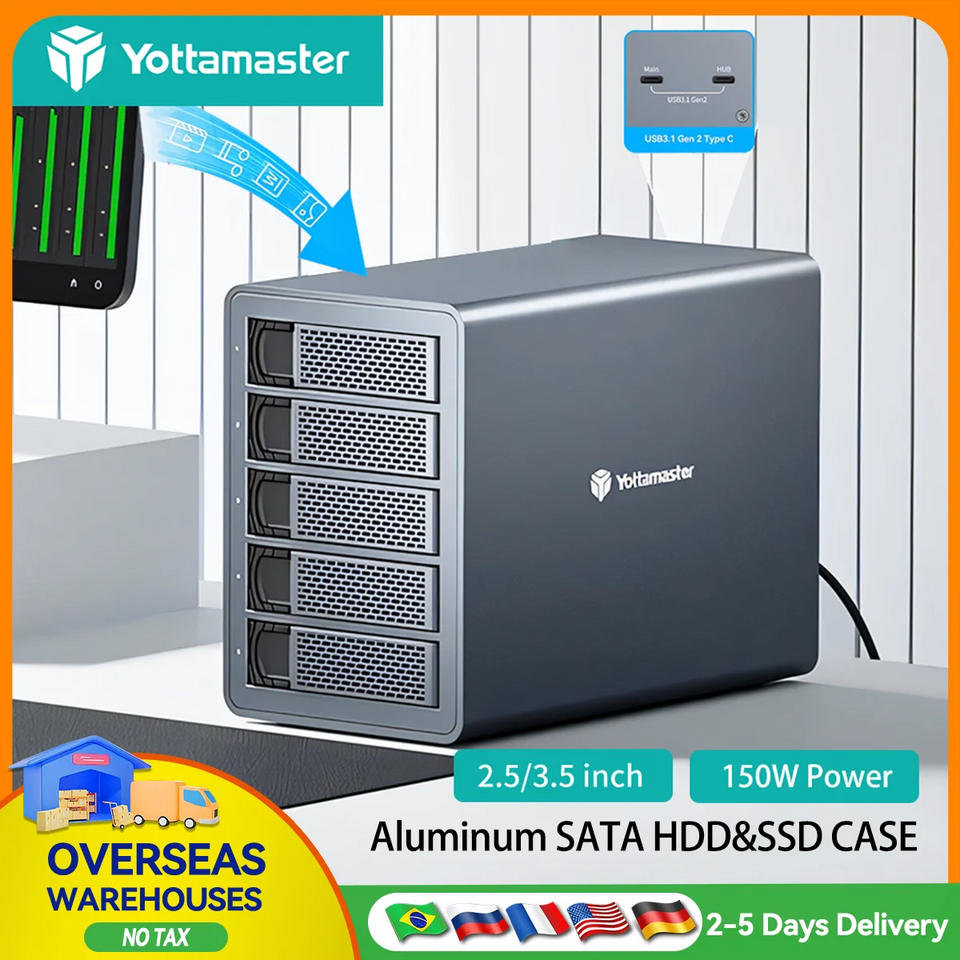 【Free Local Warehouse!】Yottamaster 150W External Hard Drive Enclosure 2.5"3.5" SATA HDD SSD Enclosure RAID Hard Drive Storage